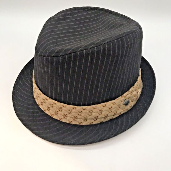 Peter Grimm Black Pin Stripe Fedora Hat Men's size S/M Lined Hat Band Rabbit Pin - Picture 5 of 11